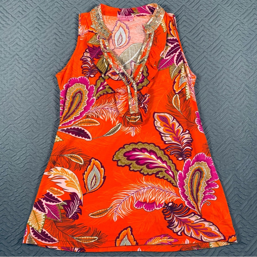 Joyous & Free Beaded Tropical Tank Top Size Medium EUC